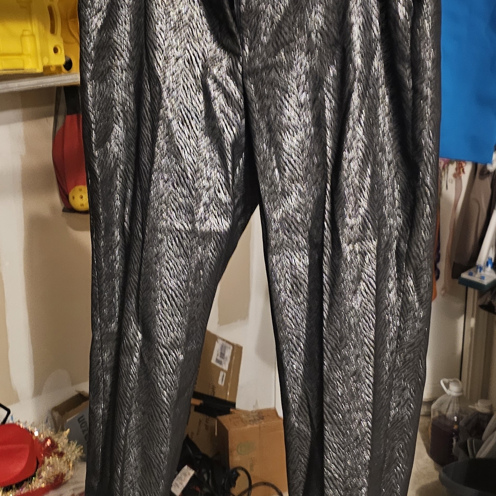 White House Black Market Metallic Black Flare Pants